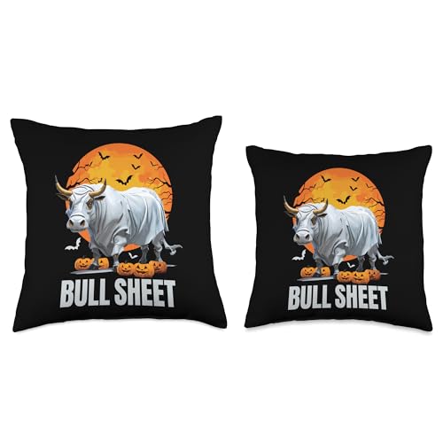 Bull Ghost Halloween Cowboy Western Womens Mens Ghost This is Bull Boo Sheet Halloween Moon Throw Pillow, 18x18, Multicolor