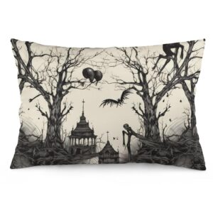 MaSiledy Pillow Cases Witch Brooms Spider Web Moon Bat Spooky Tree Oblong Lumbar Throw Pillow Cover/Shams Cushion Case 16 "x24 Autumn Halloween Throw Pillow Cover Zipper Pillowcase for Home Bed Sofa