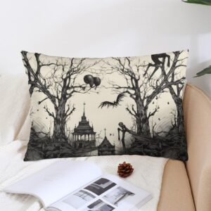 MaSiledy Pillow Cases Witch Brooms Spider Web Moon Bat Spooky Tree Oblong Lumbar Throw Pillow Cover/Shams Cushion Case 16 "x24 Autumn Halloween Throw Pillow Cover Zipper Pillowcase for Home Bed Sofa