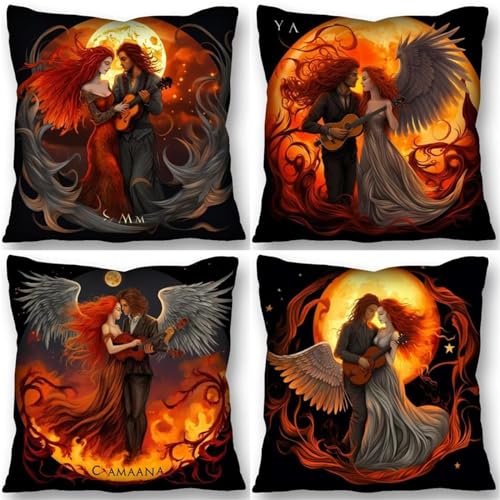 Waxonle AI-Crafted Guitar Moon Throw Pillow Covers 30x30cm Set of 4 for Living Room Bed and Couch Soft Decorative Cushion Cases for Modern Room and Holiday Celebrations - Bedding Home Decor Clearance