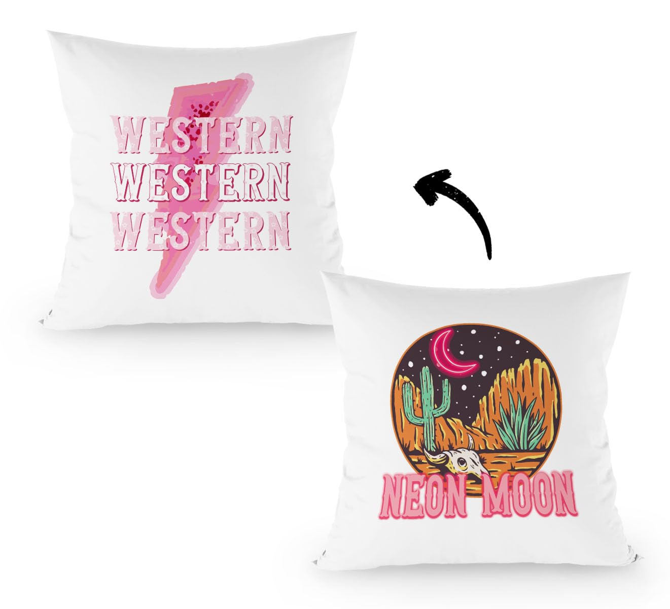 FLDAS Preppy Pillow Covers 18x18, Western Pillow Cases, Pink Western Decor, Western Gifts for Women, Western Preppy Neon Moon Cactus Desert Lightning Reversible Throw Pillow Covers