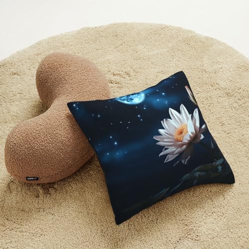 Flower and Moon Print Throw Pillow Cover Corduroy Soft Pillowcase with Hidden Zipper Decorative Cushion Covers for Sofa Living Room Home Decors 20"X20"