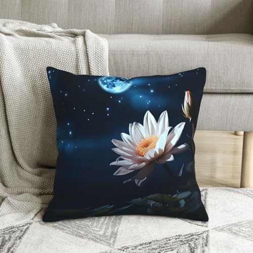 Flower and Moon Print Throw Pillow Cover Corduroy Soft Pillowcase with Hidden Zipper Decorative Cushion Covers for Sofa Living Room Home Decors 20"X20"