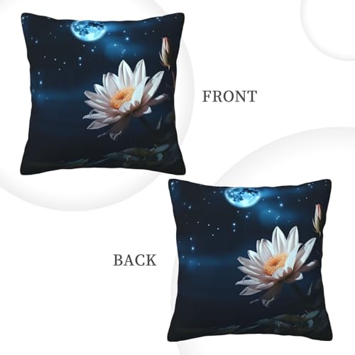 Flower and Moon Print Throw Pillow Cover Corduroy Soft Pillowcase with Hidden Zipper Decorative Cushion Covers for Sofa Living Room Home Decors 20"X20"