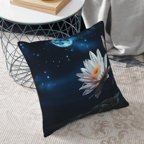 Flower and Moon Print Throw Pillow Cover Corduroy Soft Pillowcase with Hidden Zipper Decorative Cushion Covers for Sofa Living Room Home Decors 20"X20"