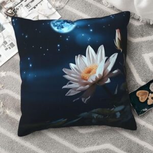 Flower and Moon Print Throw Pillow Cover Corduroy Soft Pillowcase with Hidden Zipper Decorative Cushion Covers for Sofa Living Room Home Decors 16"X16"