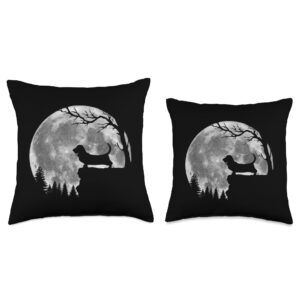 Basset Hound Mom Dog Howl in Forest Halloween Basset Hound Dog Moon Silhouette Lazy Halloween Costume Throw Pillow, 16x16, Multicolor