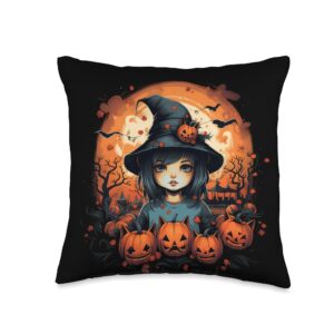 kitty moon magic tastic little girl's pumpkin cat halloween parade throw pillow, 16x16, multicolor