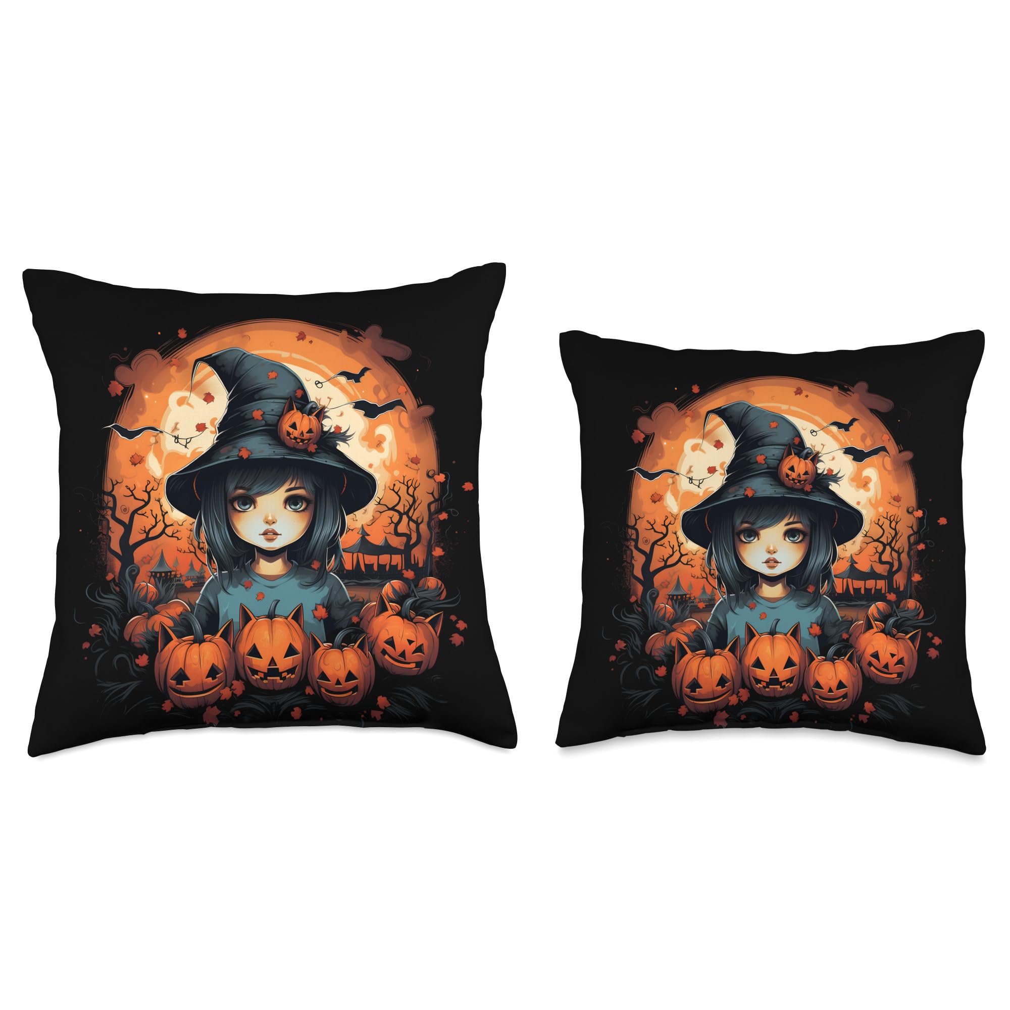 Kitty Moon Magic Tastic Little Girl's Pumpkin Cat Halloween Parade Throw Pillow, 16x16, Multicolor