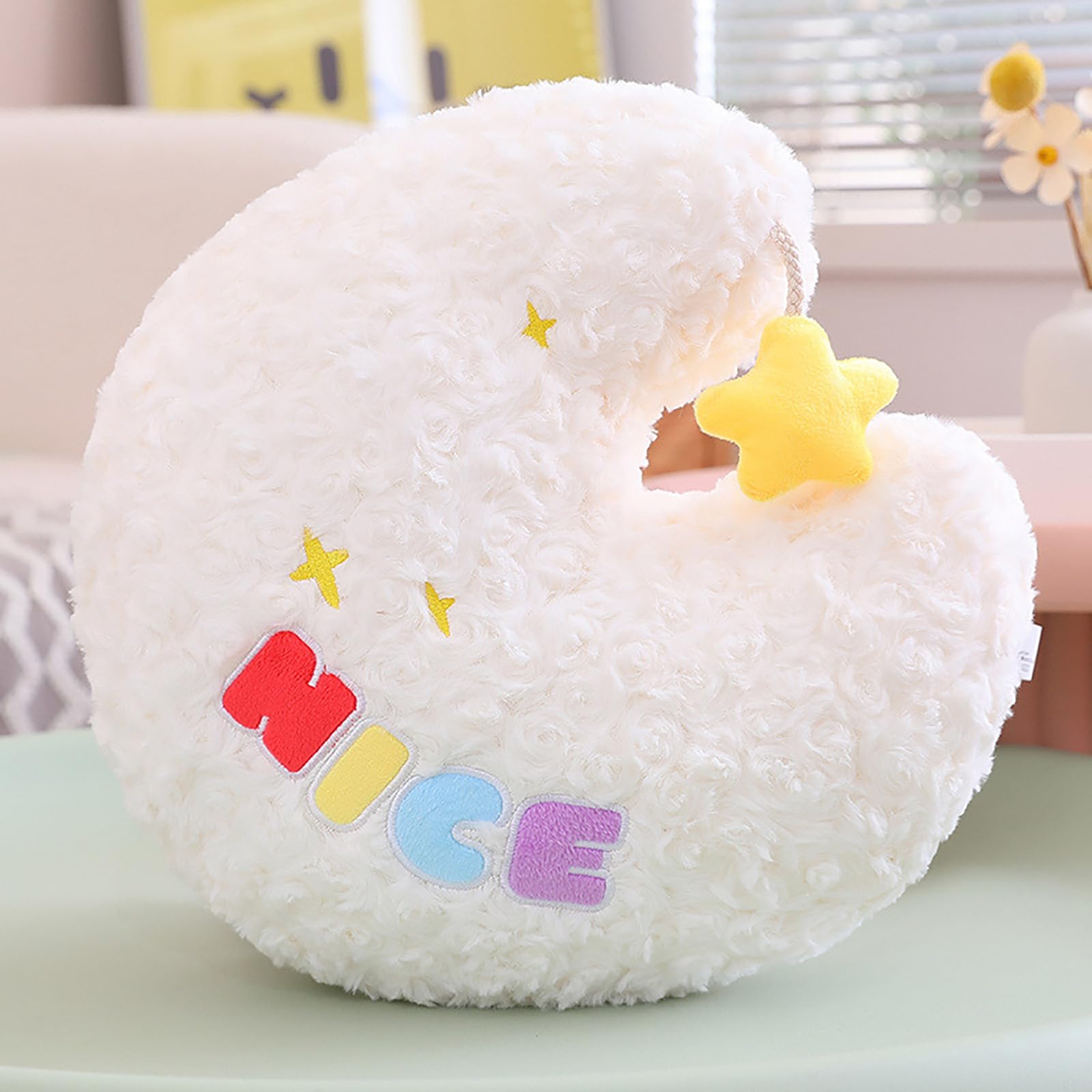 ANYEI Star Moon Cloud Pillow - Comfortable Fabric, Delicate Skin-Friendly, Fluffy and Soft (35cm(13.7in), B-White-Moon)