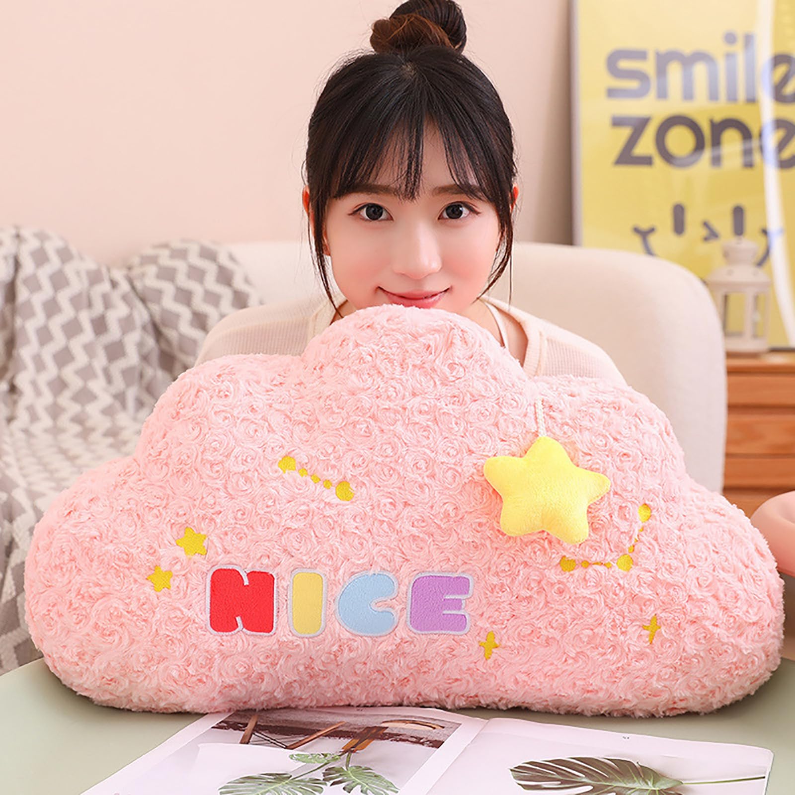 ANYEI Star Moon Cloud Pillow - Comfortable Fabric, Delicate Skin-Friendly, Fluffy and Soft (35cm(13.7in), B-White-Moon)