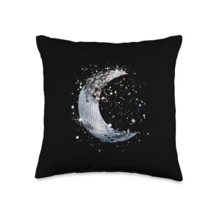 random galaxy disco ball crescent cute moon, black and white throw pillow, 16x16, multicolor