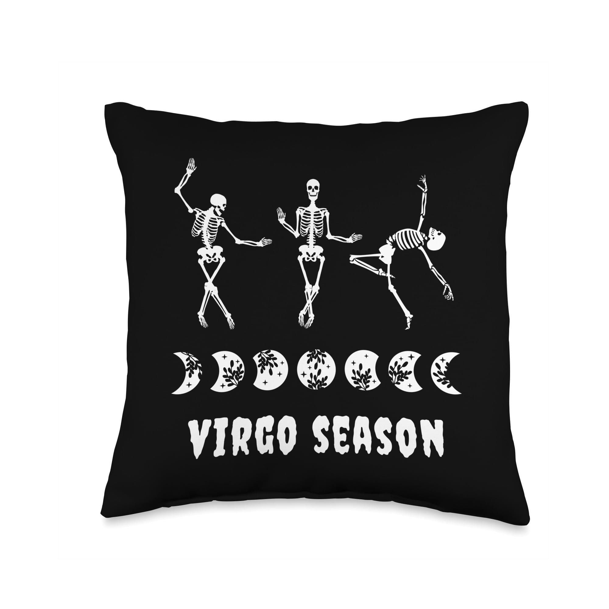 Virgo Zodiac Sign Goth Gothic and Moon Phase Virgo Astrology Zodiac Sign Goth Dancing Skeletons and Moon Throw Pillow, 16x16, Multicolor