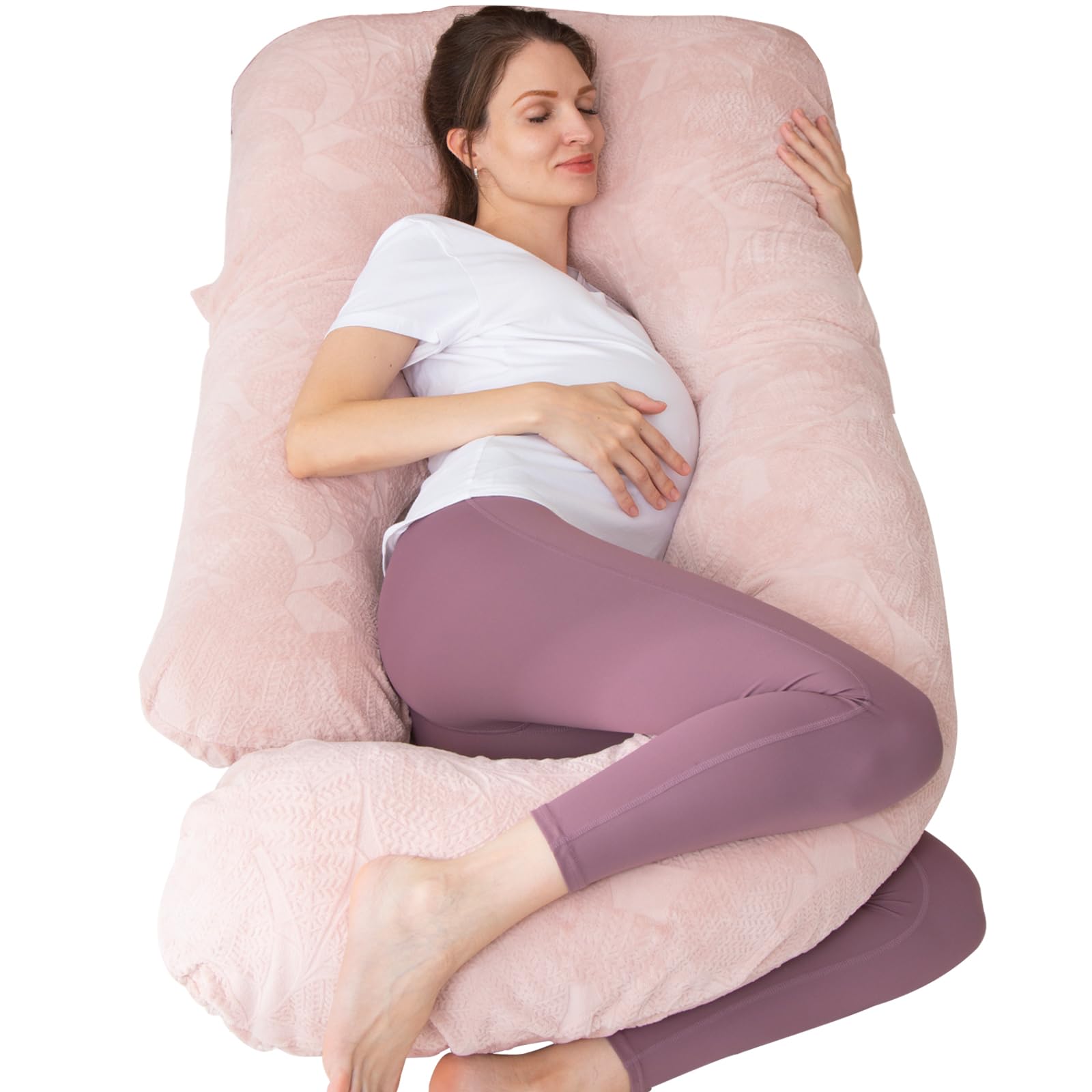 MOON PINE Pregnancy Pillow, U Shaped Full Body Pillow for Maternity Support, Sleeping Pillow with Cover for Pregnant Women (Dusty Pink)