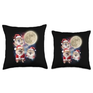 Christmas Pom Zwers Santa Pomeranian Howl At Moon Howling at Moon Spitz Dog Pomeranian Christmas Throw Pillow, 16x16, Multicolor