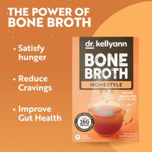 Dr. Kellyann Bone Broth Collagen Powder Packets (7 Servings, 1 Box), 16g Protein/Serving, 100% Grass-Fed Hydrolyzed Collagen Powder, Keto & Paleo Friendly