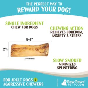 Raw Paws Smoked Beef Marrow Bones for Dogs - 6 inch, 4-ct - Packed in USA - Beef Bones for Dogs - Free Range Bone Marrow Treats for Dogs - Dog Chew Bones for Aggressive Chewers, Dog Marrow Bone Treats