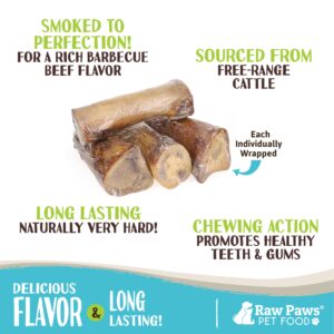 Raw Paws Smoked Beef Marrow Bones for Dogs - 6 inch, 4-ct - Packed in USA - Beef Bones for Dogs - Free Range Bone Marrow Treats for Dogs - Dog Chew Bones for Aggressive Chewers, Dog Marrow Bone Treats