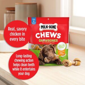 Milk-Bone Chews GnawBones Rawhide Free Dog Treats, Chicken, 5 Long Lasting Small/Medium Knotted Bones