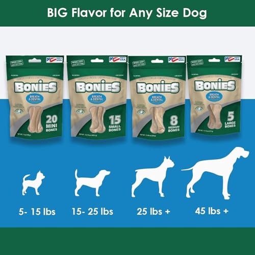 Bonies Natural Breath and Dental Formula Small-Sized Single Bone - All-Natural Ingredients, Fresh Breath, Cleans Teeth, Low Calories, Chicken Flavor, 15 Bones