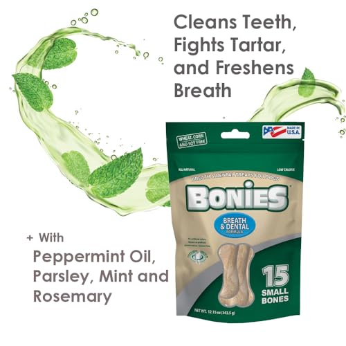 Bonies Natural Breath and Dental Formula Small-Sized Single Bone - All-Natural Ingredients, Fresh Breath, Cleans Teeth, Low Calories, Chicken Flavor, 15 Bones