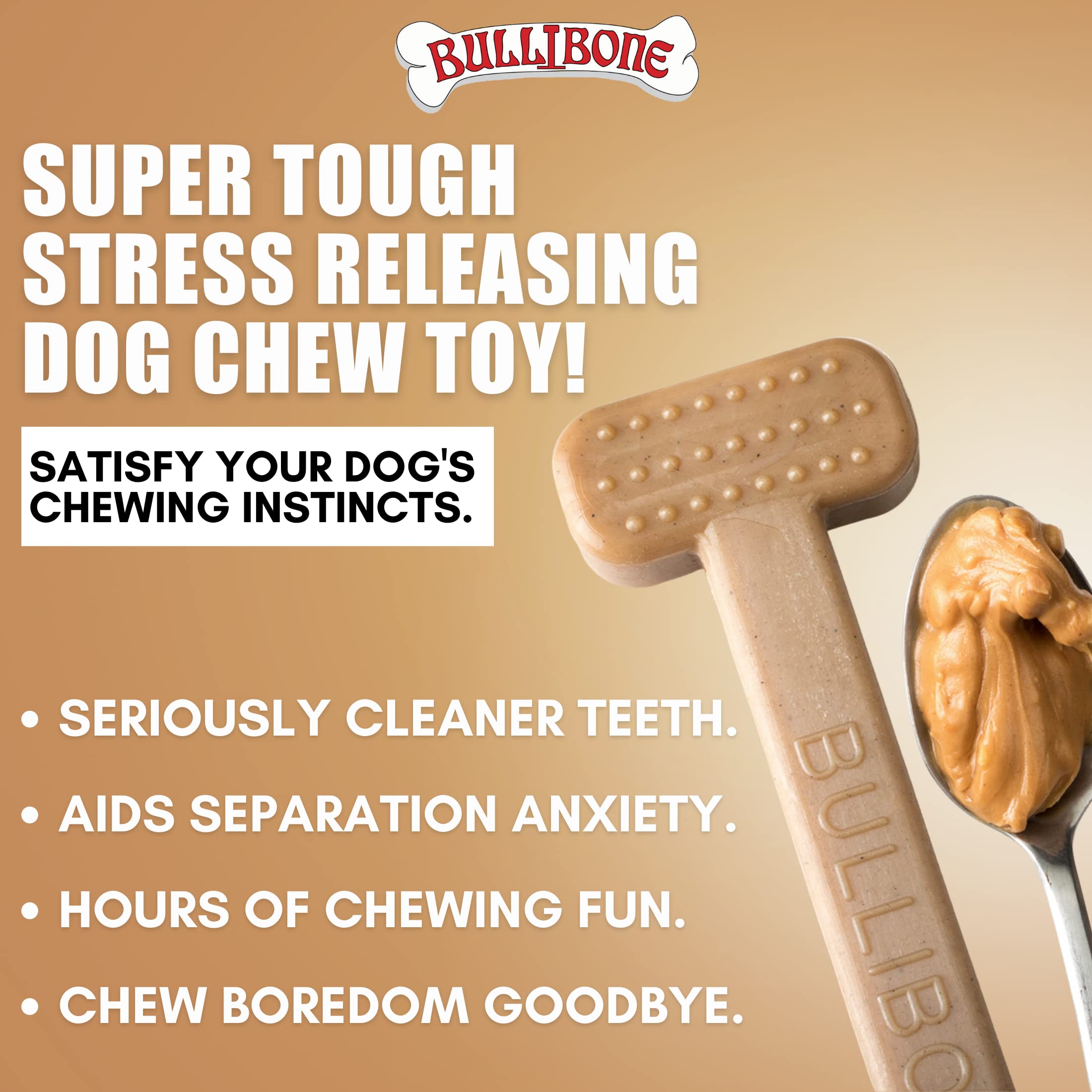 Bullibone Nylon Dog Chew Toy Nylon Bone - Improves Dental Hygiene, Easy to Grip Bottom, and Permeated with Flavor (Peanut Butter, Small - Single)