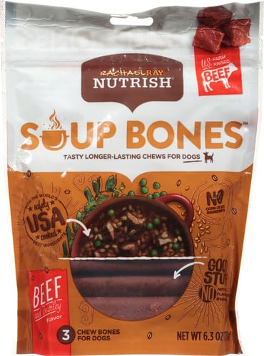 Rachael Ray Nutrish Soup Bones Dog Treats, Real Beef & Barley Flavor, 3 Bones, 6.3 Ounces