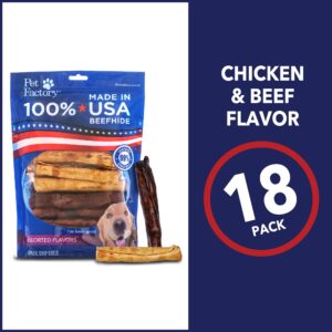 Pet Factory 100% Made in USA Beefhide 5" Chip Rolls Dog Chew Treats - Beef & Chicken Flavor, 18 Count/1 Pack