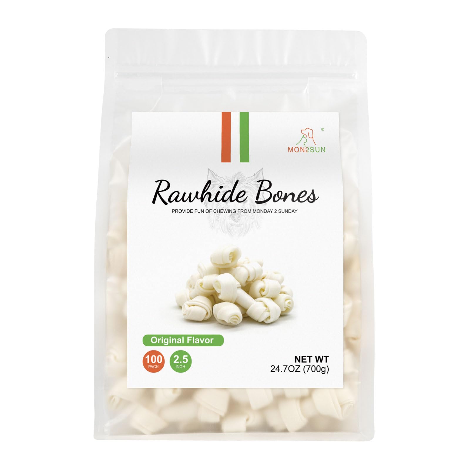 MON2SUN Dog Rawhide Knot Bones Small Rawhide Bones Mini Dog Chew Bones Natural 2.5 Inch 100 Count for Puppy and Small Dogs