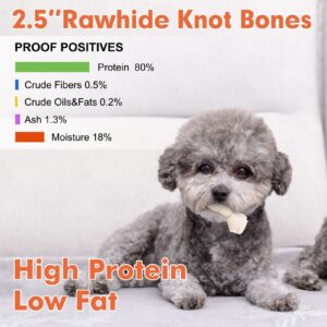 MON2SUN Dog Rawhide Knot Bones Small Rawhide Bones Mini Dog Chew Bones Natural 2.5 Inch 100 Count for Puppy and Small Dogs