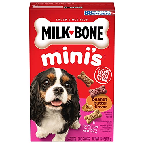 Milk-Bone Mini's Peanut Butter Flavor Dog Treats for All Size Dogs, 15 Ounce (Pack of 6), Crunchy Texture Helps Freshen Breath