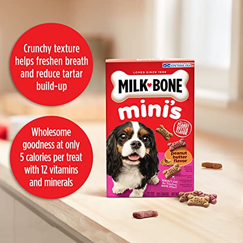 Milk-Bone Mini's Peanut Butter Flavor Dog Treats for All Size Dogs, 15 Ounce (Pack of 6), Crunchy Texture Helps Freshen Breath