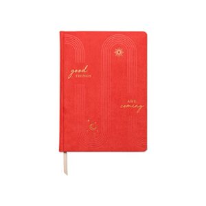 DesignWorks Ink Good Things Are Coming Orange 7.5" x 10.25" Jumbo Journal Notebook with Vegan Suede, Gold Arches Accents, Lined Pages, Ribbon Marker for Work, Writing, Journaling