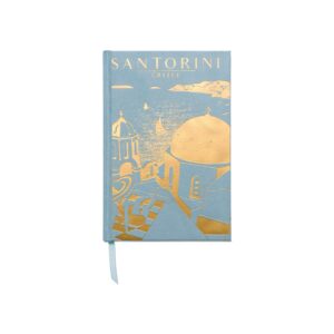 designworks ink suede cloth hardcover journal notebook with lined pages for work, writing, journaling - anderson design world travel santorini greece blue and gold journal (jb86-2025ad)