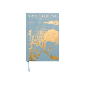 DesignWorks Ink Suede Cloth Hardcover Journal Notebook with Lined Pages for Work, Writing, Journaling - Anderson Design World Travel Santorini Greece Blue and Gold Journal (JB86-2025AD)