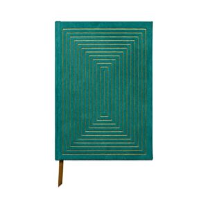 designworks ink suede cloth hardcover journal notebook with 160 lined pages, ribbon bookmark, and storage pocket for work, writing, journaling - green journal with geometric linear box design (jb58-1011)