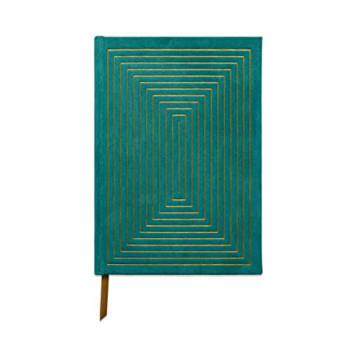 DesignWorks Ink Suede Cloth Hardcover Journal Notebook with 160 Lined Pages, Ribbon Bookmark, and Storage Pocket for Work, Writing, Journaling - Green Journal with Geometric Linear Box Design (JB58-1011)