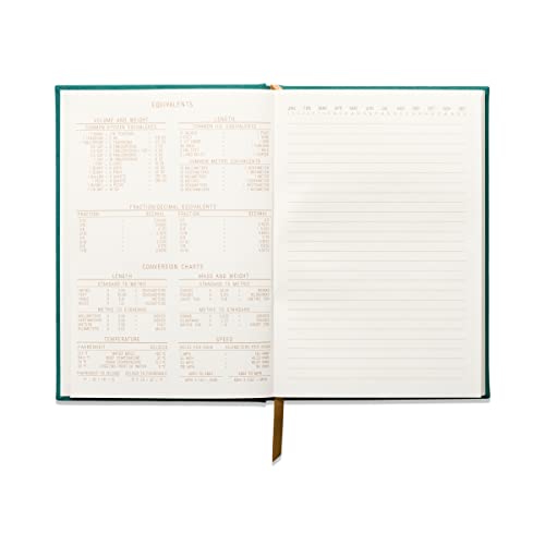 DesignWorks Ink Suede Cloth Hardcover Journal Notebook with 160 Lined Pages, Ribbon Bookmark, and Storage Pocket for Work, Writing, Journaling - Green Journal with Geometric Linear Box Design (JB58-1011)