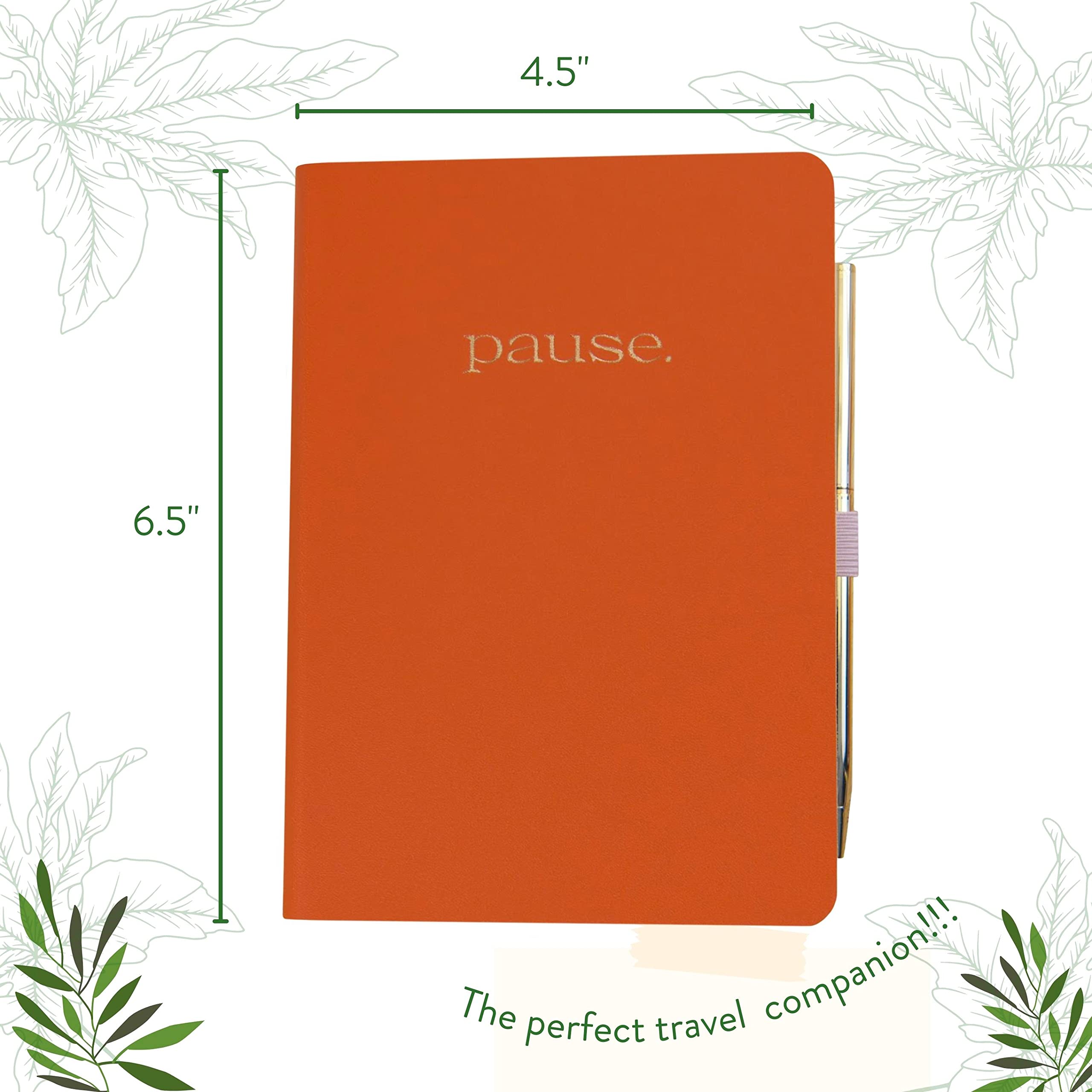 DesignWorks Ink Gratitude Journal with 196 Guided Pages for Daily Thoughts and Goals with Pen and Ribbon Marker | Undated Daily Mindfulness Journal, Orange and Gold Foil Pause