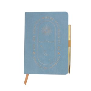 designworks ink gratitude journal with 196 guided pages for daily thoughts and goals with pen and ribbon marker | undated daily mindfulness journal, teal and gold foil where you need to be