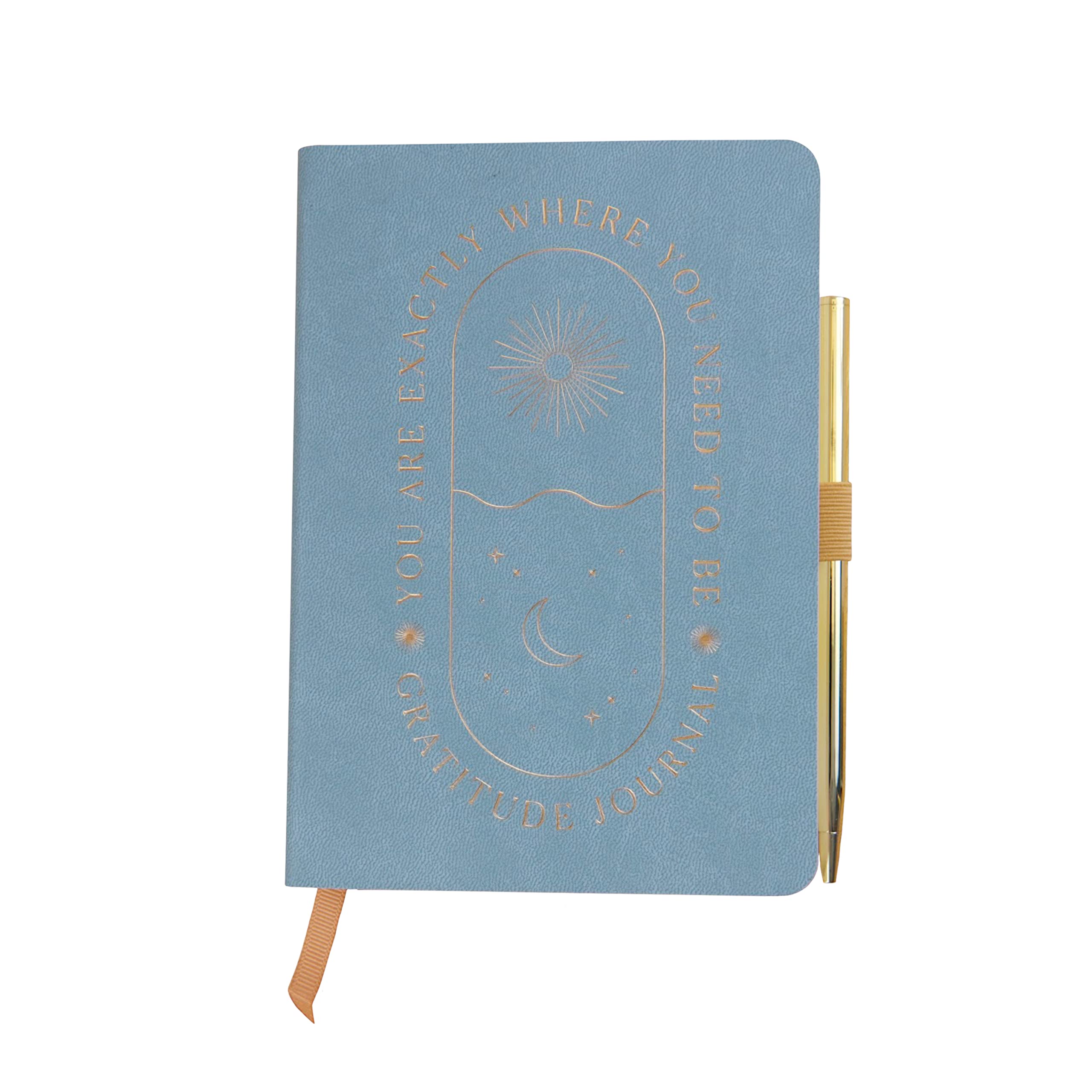 DesignWorks Ink Gratitude Journal with 196 Guided Pages for Daily Thoughts and Goals with Pen and Ribbon Marker | Undated Daily Mindfulness Journal, Teal and Gold Foil Where You Need to Be