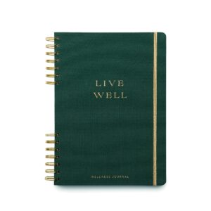 designworks ink green live well spiral mindfulness notebook guided gratitude and wellness journal undated daily planner with self care and activity prompts and stickers, 7.5" x 10.25