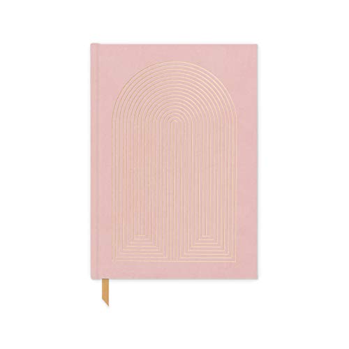 DesignWorks Ink Suede Cloth Hardcover Journal Notebook with Lined Pages, Ribbon Bookmark, and Storage Pocket for Work, Writing, Journaling - Dusty Pink Journal with Gold Radiant Rainbow Design 5.75" x 8.125"