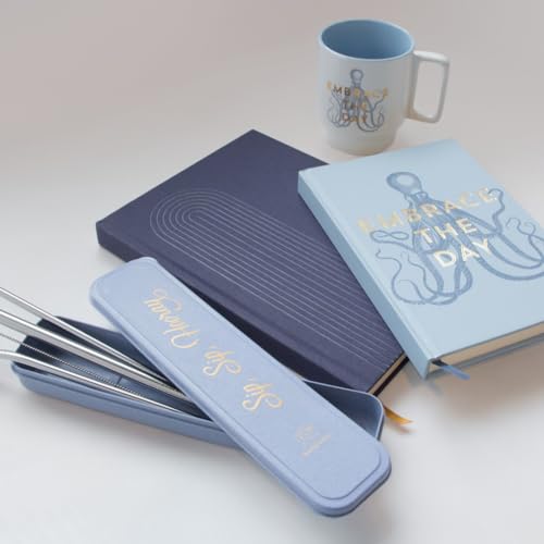 Designworks Ink Vintage Sass A5 Hardcover Notebook Journal, Design: Embrace The Day, Colour: Blue, 14.6cm x 21.6cm, JB86-1093EU. 240 Lined Pages. Soy Based Ink.