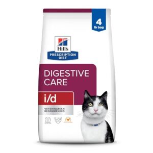 hill's prescription diet i/d digestive care chicken flavor dry cat food, veterinary diet, 4 lb. bag