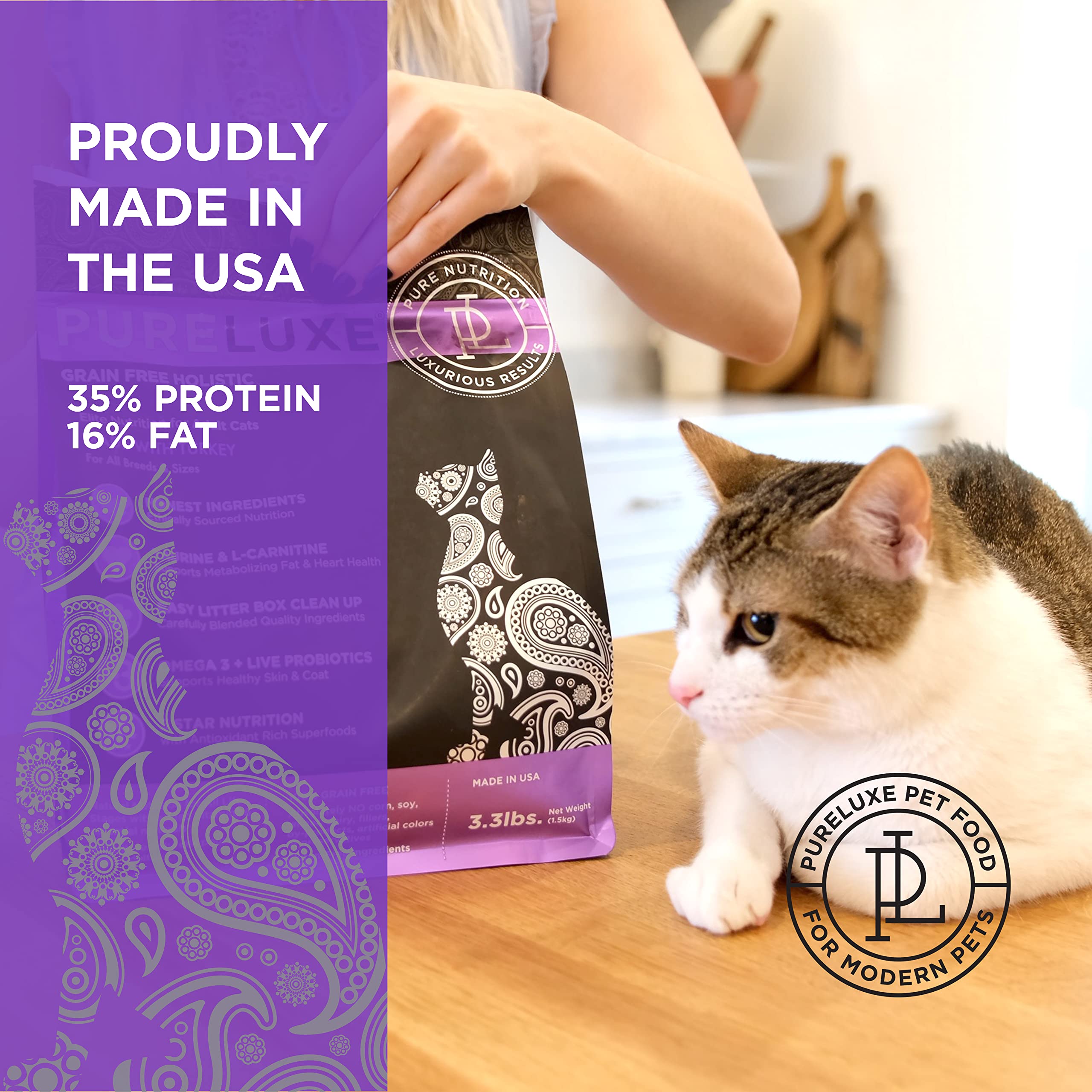 Gluten and Grain Free Cat Food, Adult Cat Elite Nutrition, Turkey, for All Life Stages and Breeds, Made in The USA, 11lbs - by PURELUXE