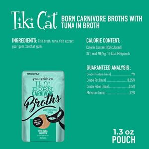 Tiki Cat Born Carnivore Broths, Tuna Recipe, Hydration and Flavor Supplement Cat Food Topper, 1.3 oz. Pouch (Pack of 12)