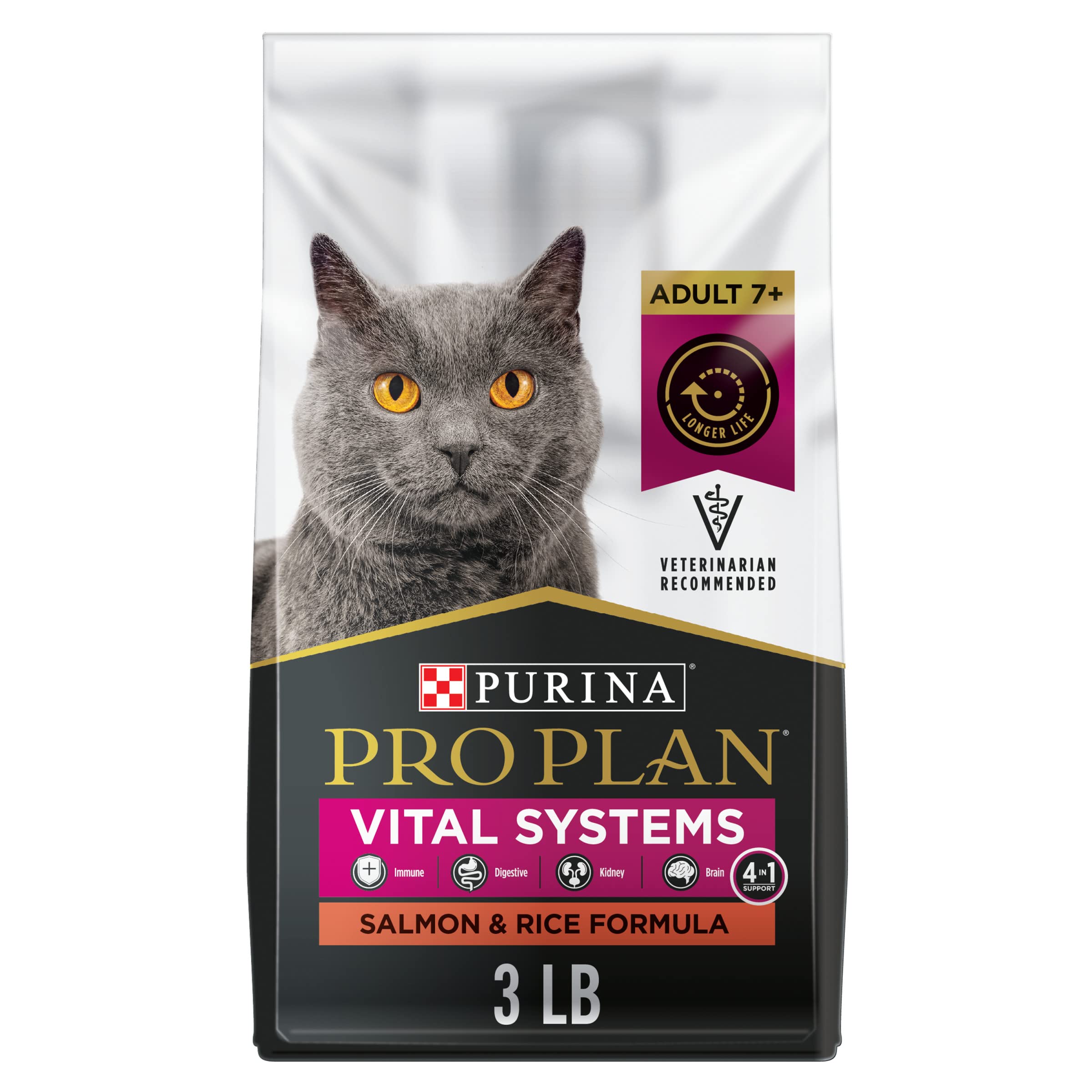 Purina Pro Plan Vital Systems Salmon and Rice Formula Senior Cat Food Dry 4-in-1 Formula - 3 lb. Bag