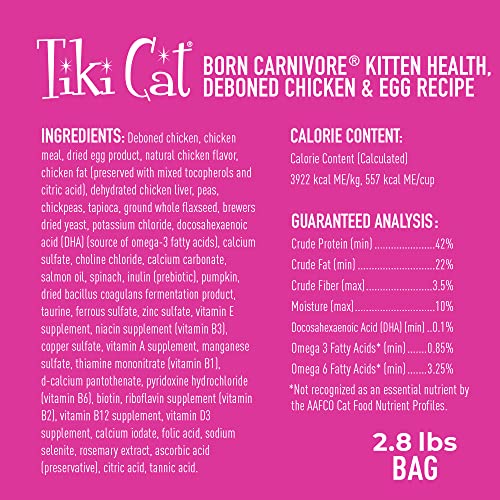 Tiki Cat Born Carnivore Baby, High-Protein and Grain-Free, Complete and Balanced Dry Cat Food for Kittens 6 Weeks+, 5.6 lbs. Bag