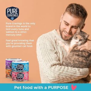 Pure Cravings Wet Cat Food Variety Pack Tuna, Salmon, Sardines, Tuna/Salmon in Gravy, 100% Mercury-Tested, Moist Can Fish for Cats, Grain-Free, Protein, Non-GMO, Pack of 12